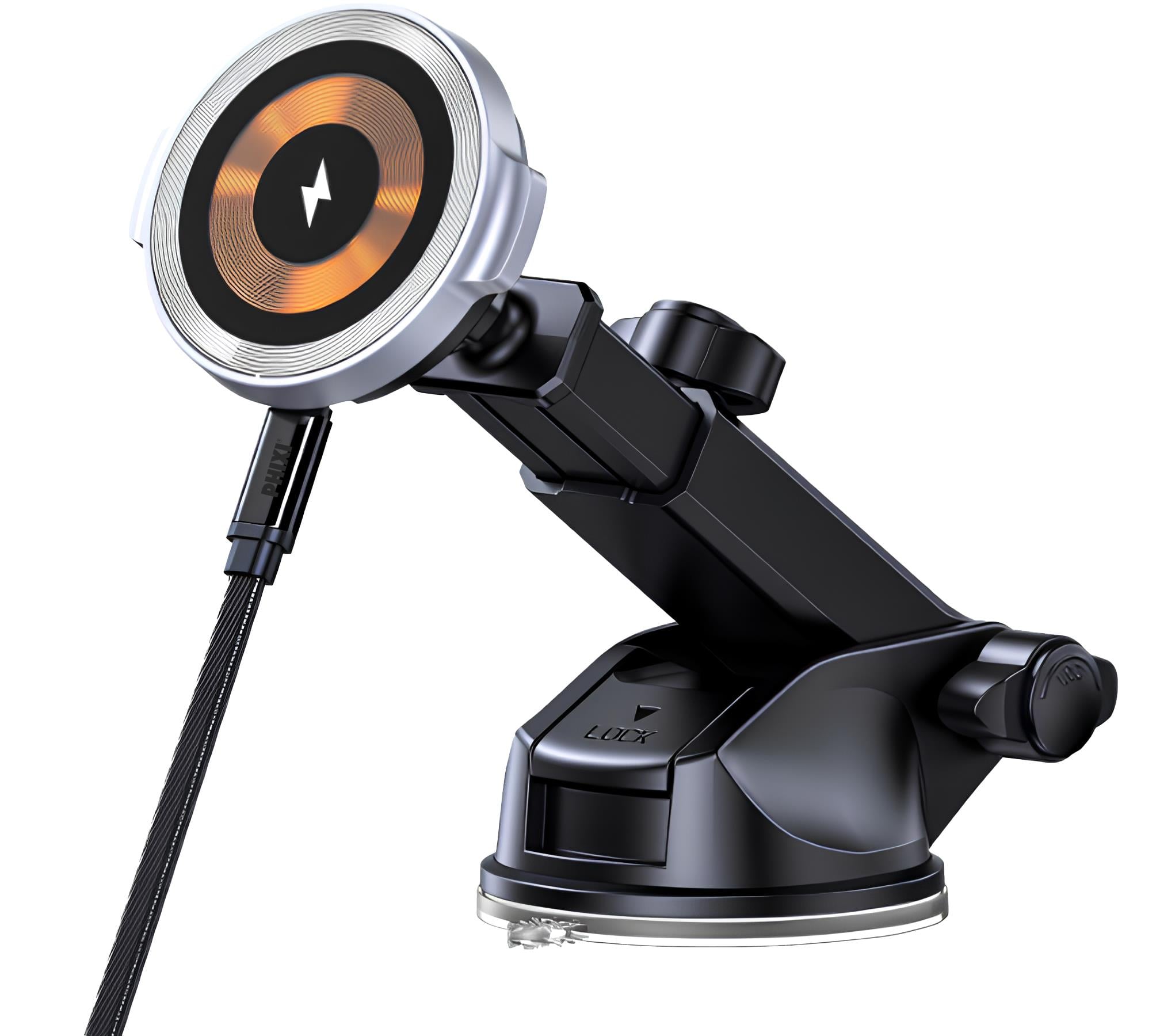 Phixi Force M20 15W Hızlı Şarj Kablosuz Araç Şarj Cihazı Tutucu, Manyetik Katlanabilir Telefon Tutucu