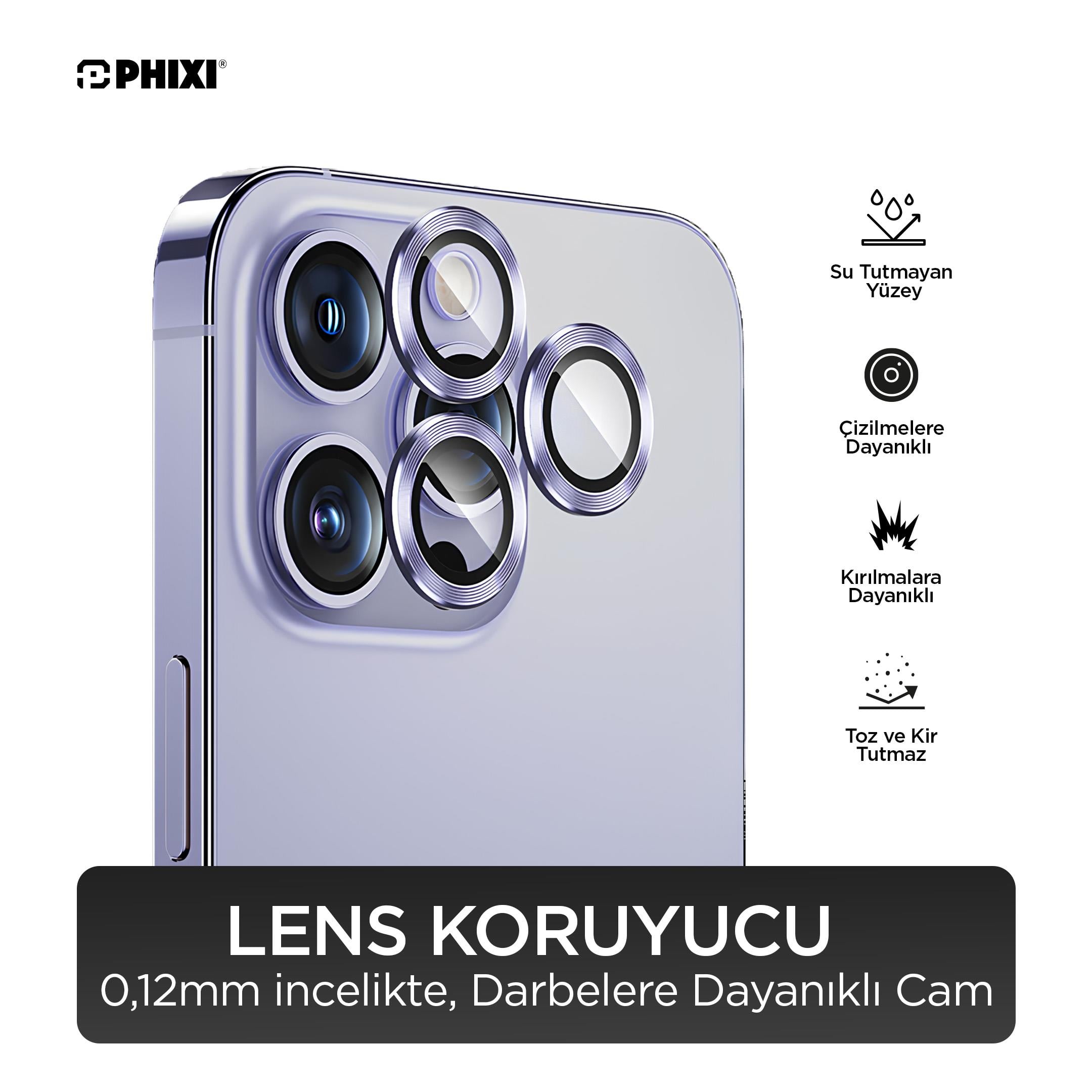 Phixi Premium Guard Serisi – iPhone 14 Pro / Pro Max Uyumlu Deep Purple Kamera Lens Koruyucu | Safir Cam, Kırılmaz, Gerçek Görünüm