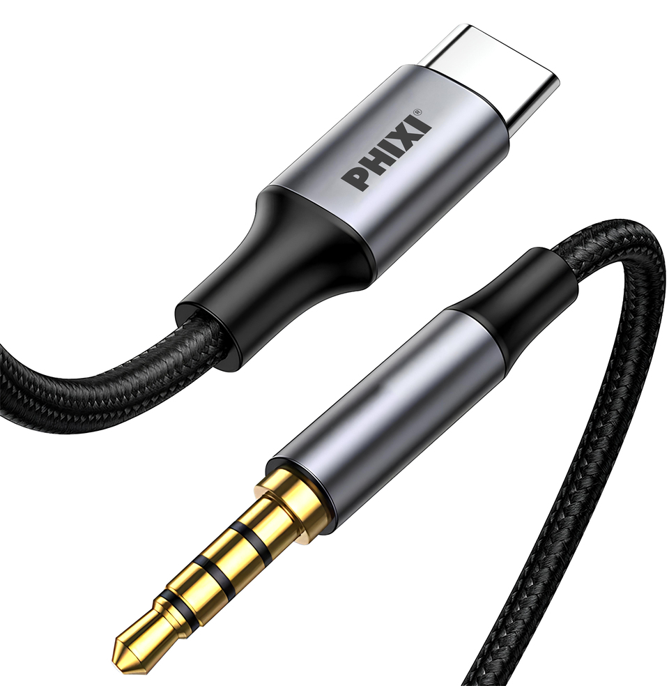 Phixi Basic CA113 Metal Başlıklı 100cm Type-C to Aux Silikon Kablo