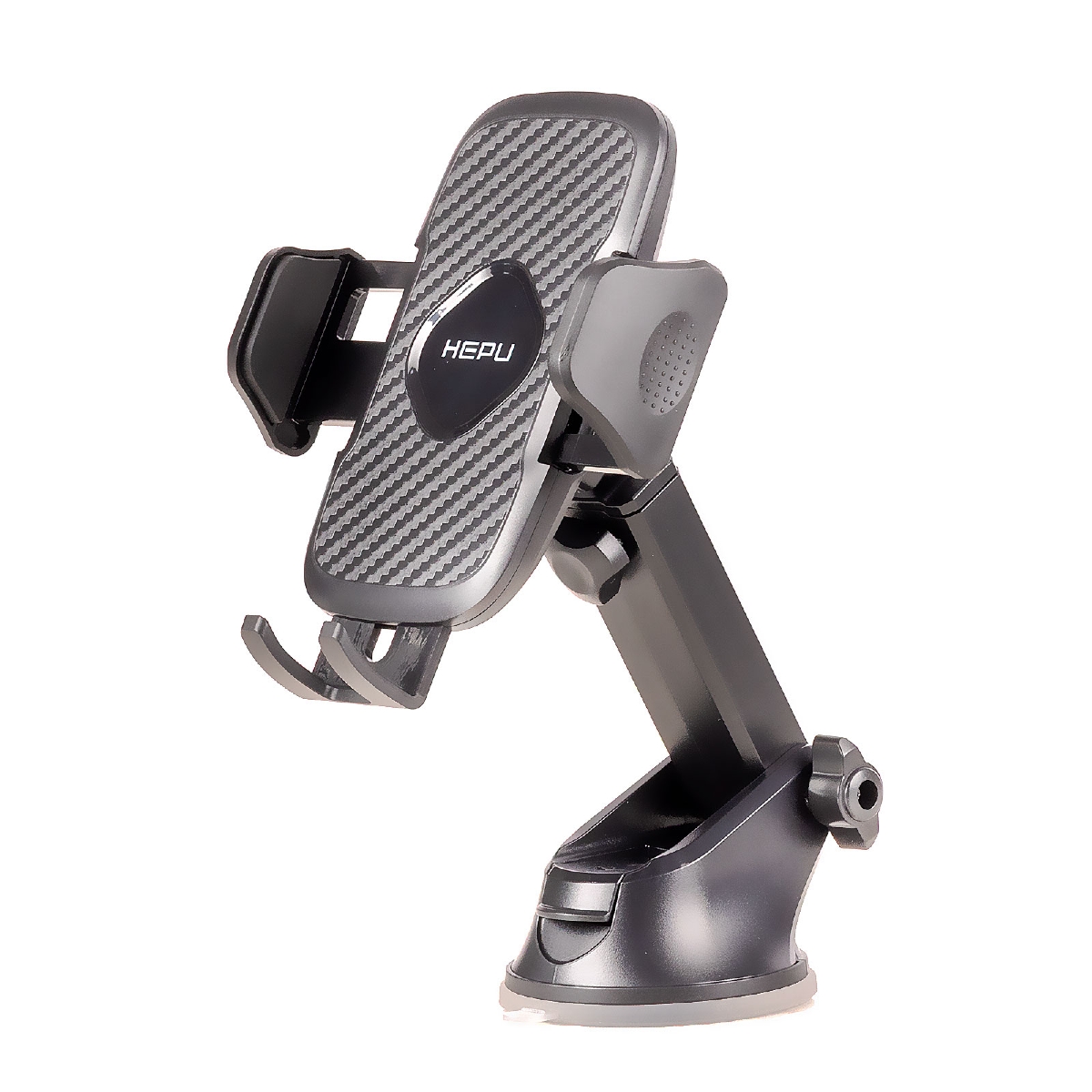 HEPU HP-A21 Uzun Kollu Araç İçi Telefon Tutucu – Karbon Desenli Gövde + Vantuz Taban (Cam Torpido Uyumlu)