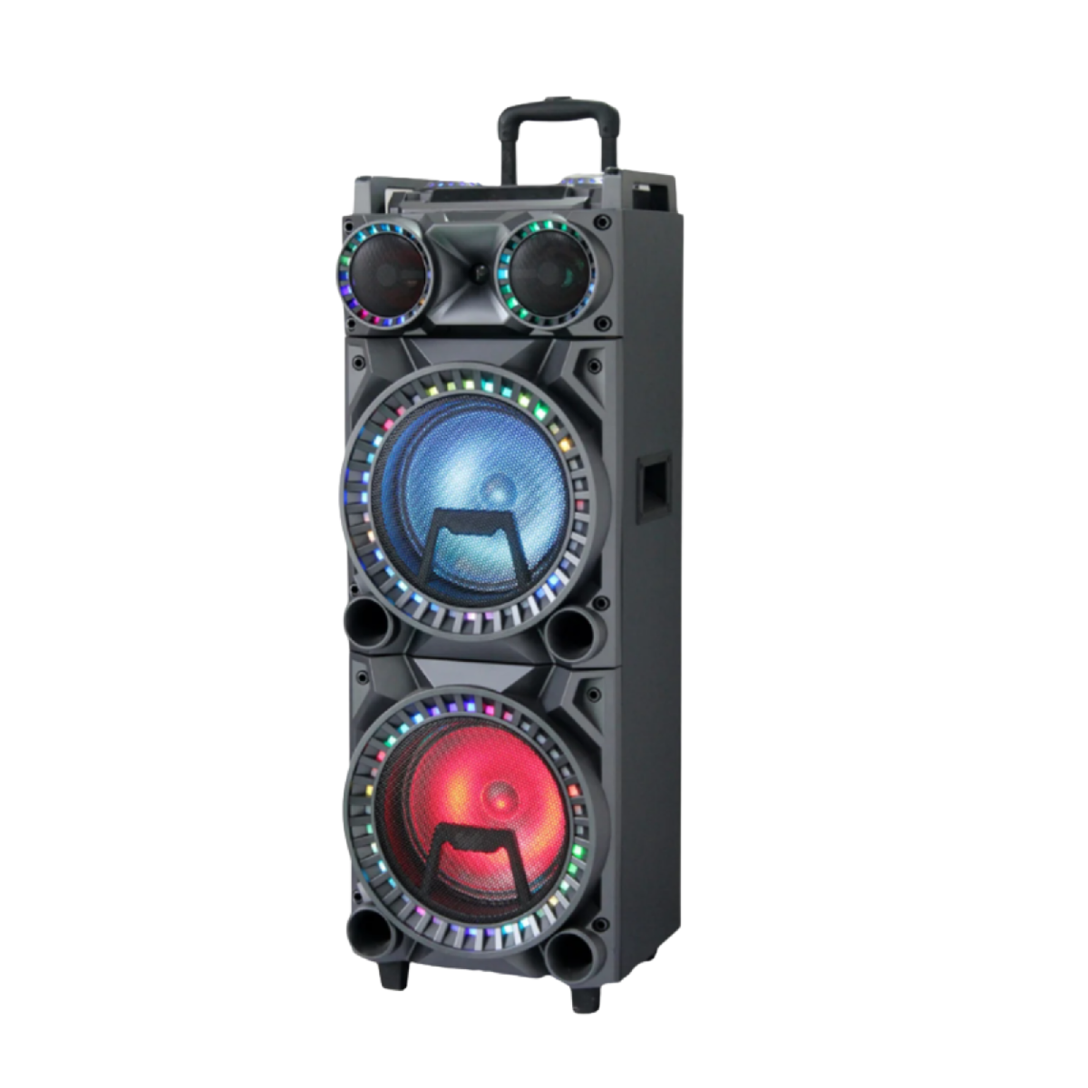 HEPU HP-973 Tekerlekli Party Hoparlör – 2 x 10” Woofer, 40W Güç, RGB Işık, 2 Kablosuz Mikrofon + Kumanda