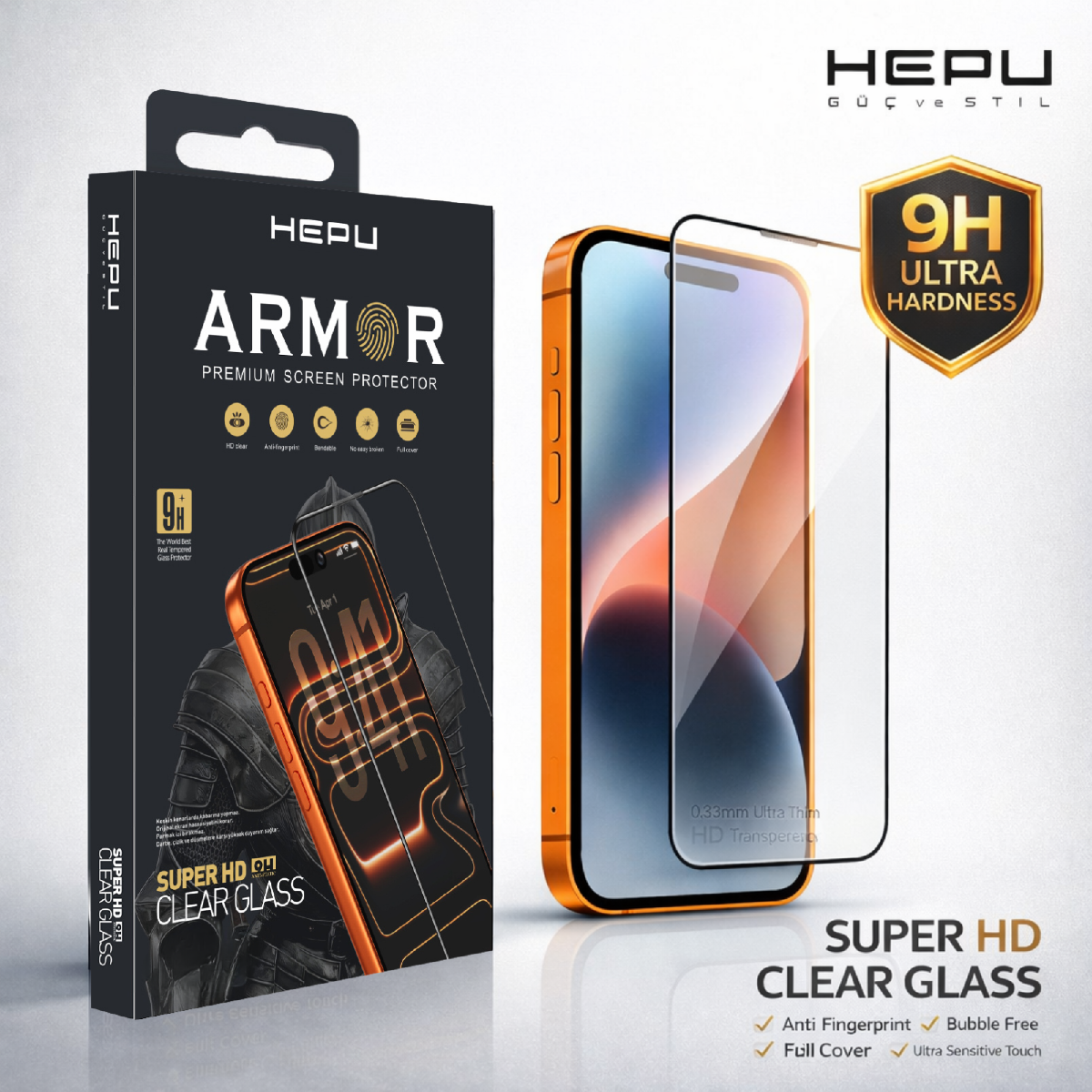 HEPU ARMOR Series Clear HD Cam Ekran Koruyucu – iPhone 15 / 16 Uyumlu