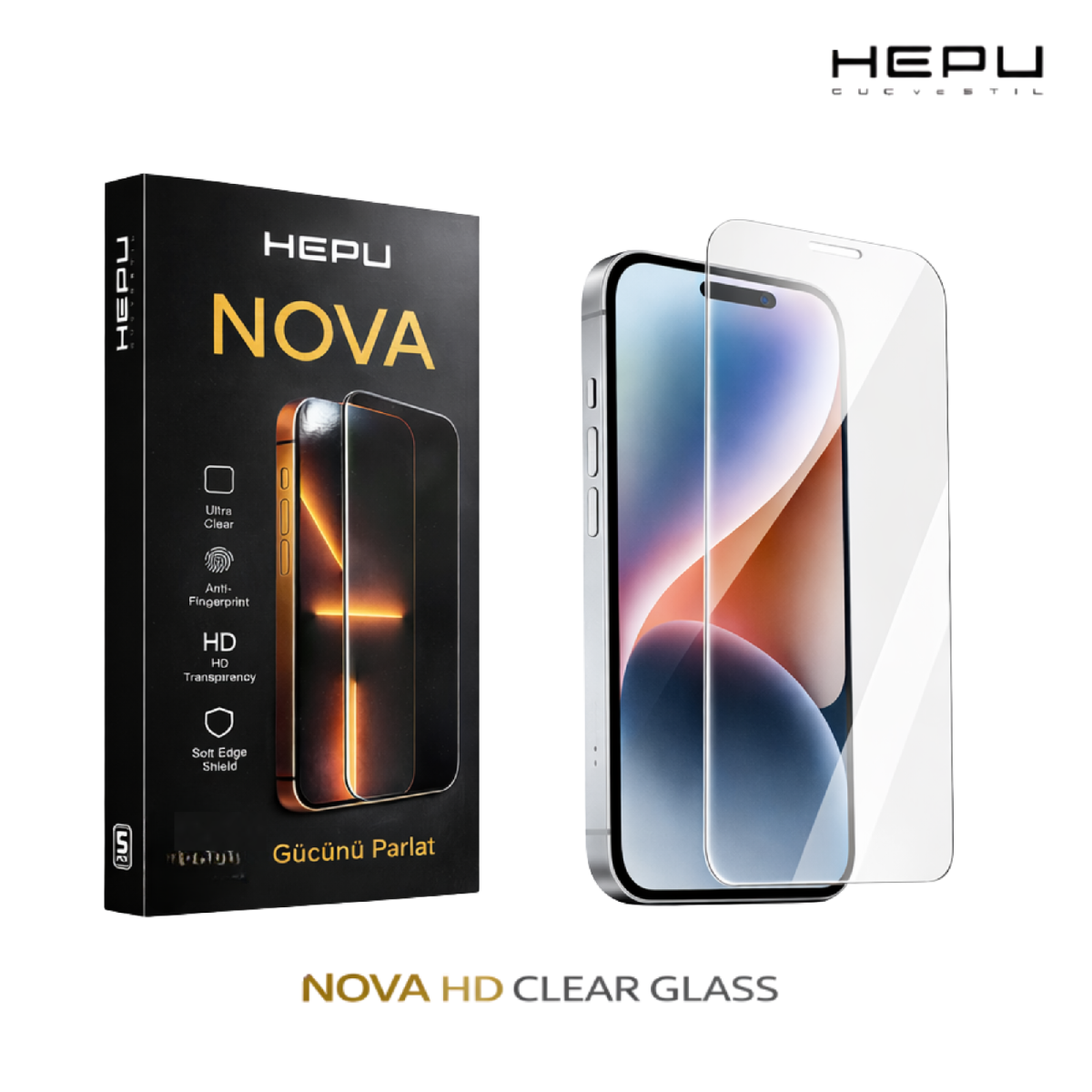 HEPU NOVA HD Clear Temperli Cam Ekran Koruyucu – iPhone 15 Pro Uyumlu