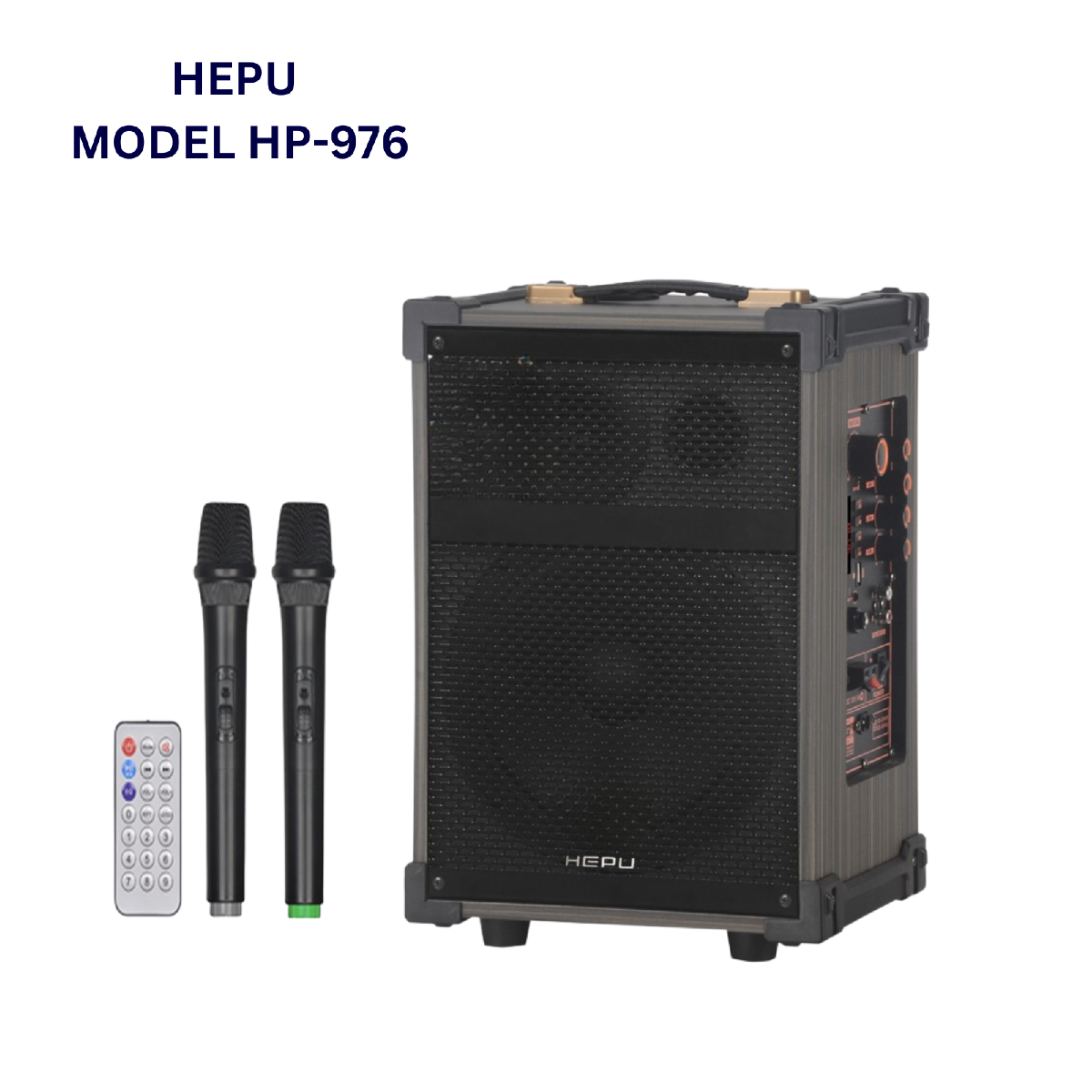 HEPU HP-976 Paartybox Bluetooth Hoparlör – 8” Woofer, 40W Güç, 2 Kablosuz Mikrofon + Kumanda, TWS Destekli