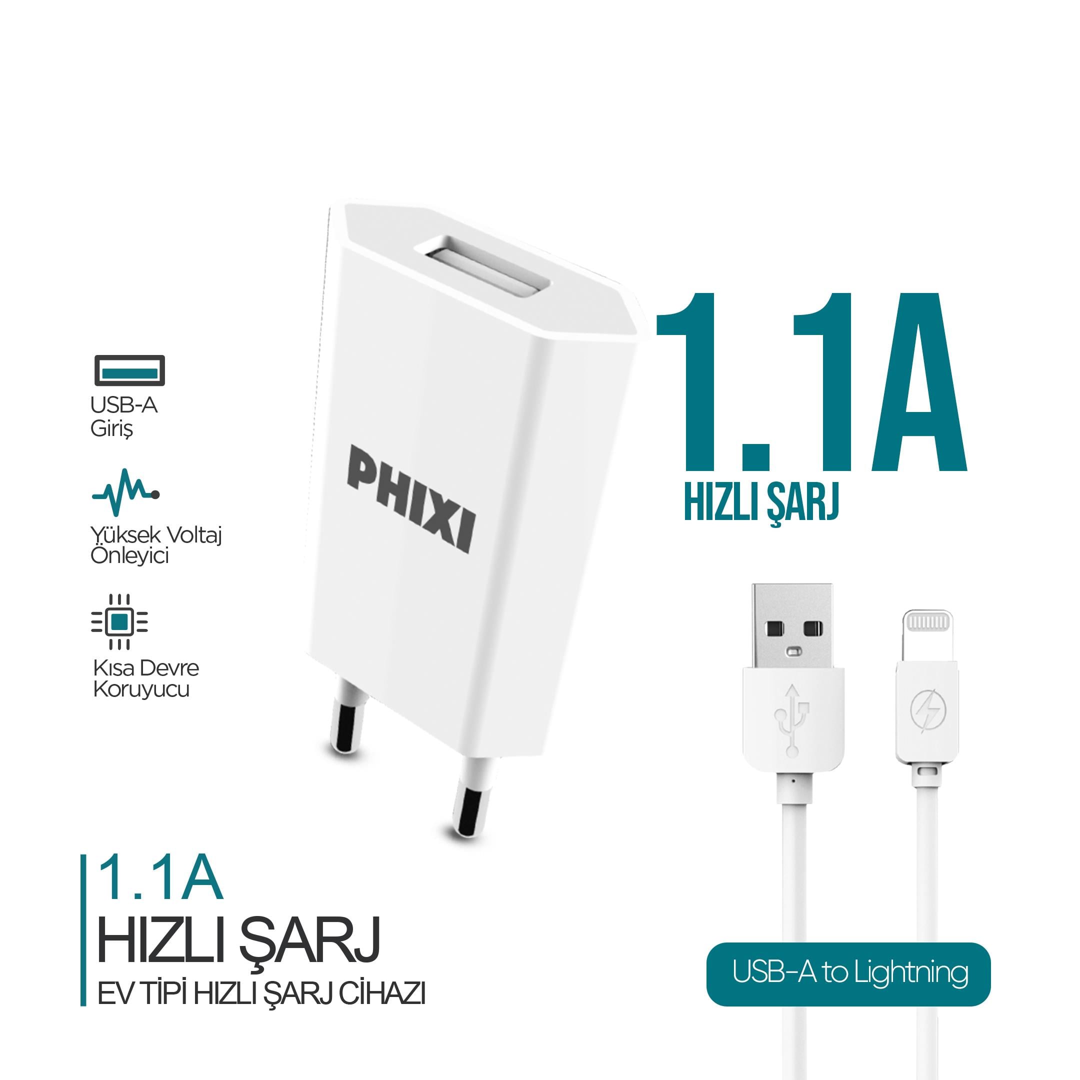 Phixi PCH201L Basic 1.1A Lightning Kablolu Şarj Cihazı